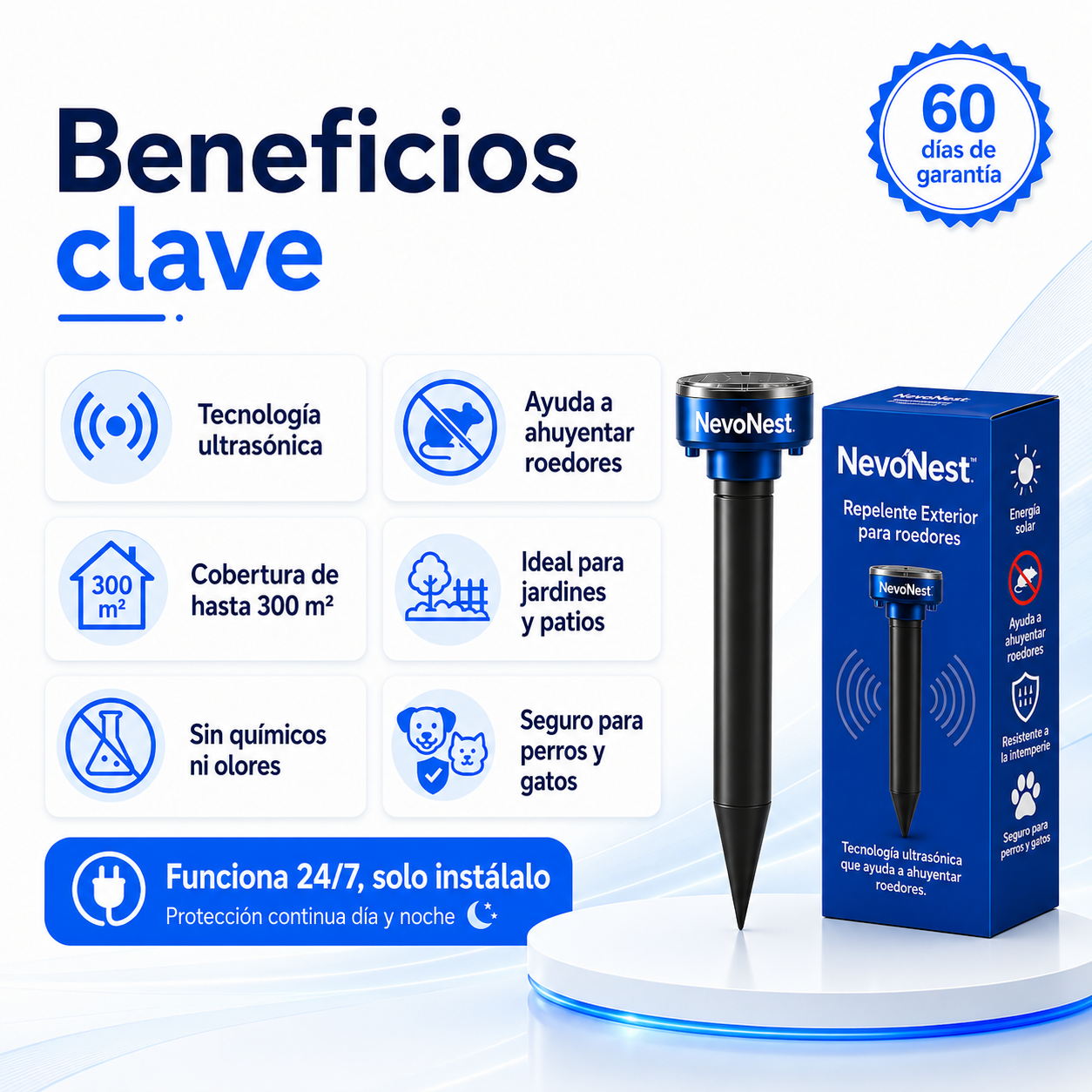 NevoNest™ Repelente Ultrasónico Outdoor – Ahuyenta Ratones, Ratas y Roedores