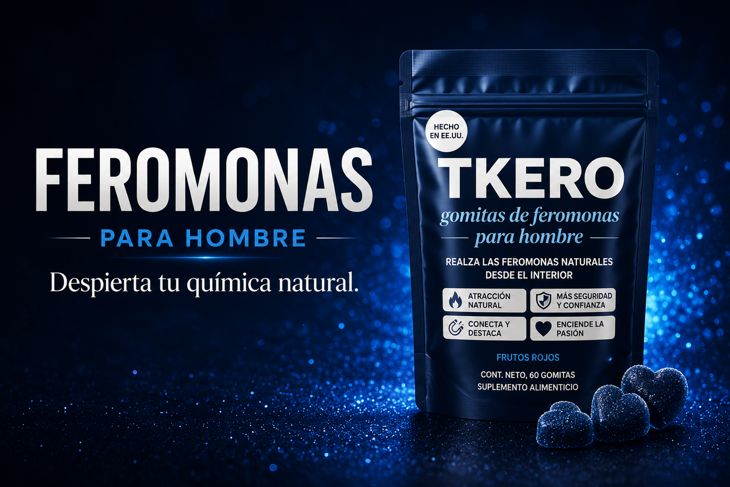 (Doble concentración 2X) Gomitas con Feromonas / Siéntete más Atractivo, Seguro y Deseado