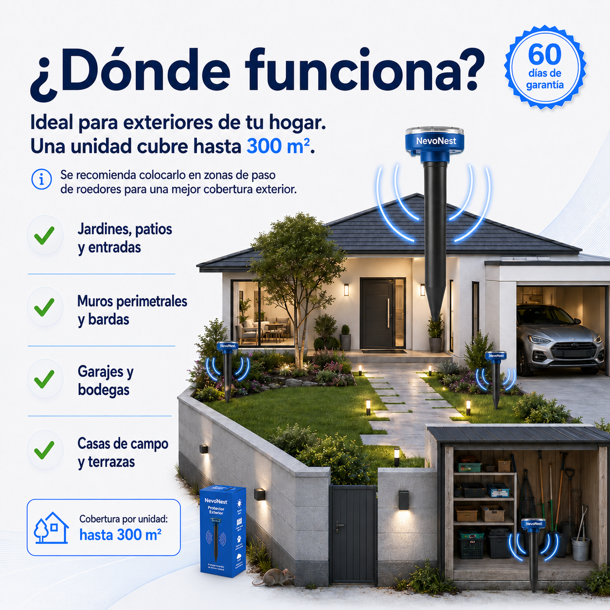 NevoNest™ Repelente Ultrasónico Outdoor – Ahuyenta Ratones, Ratas y Roedores